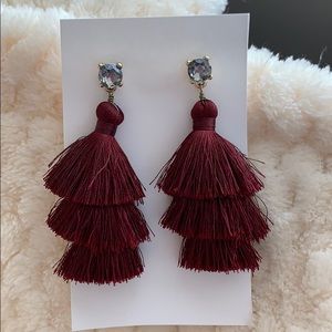 Red fringe earrings